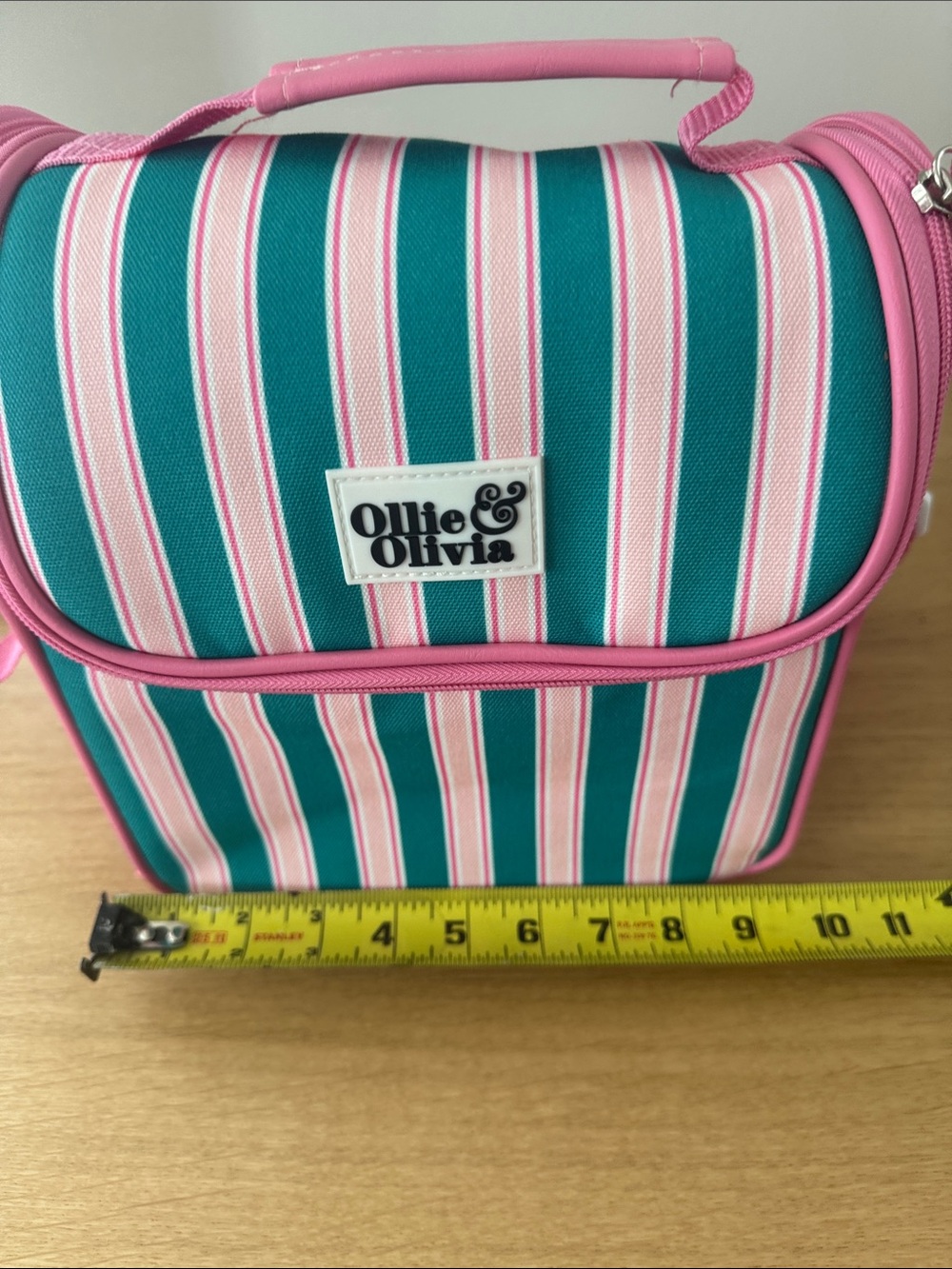 Ollie & Olivia Striped Pink Teal Lunch Cooler Crossbody Bag - Picture 7 of 9